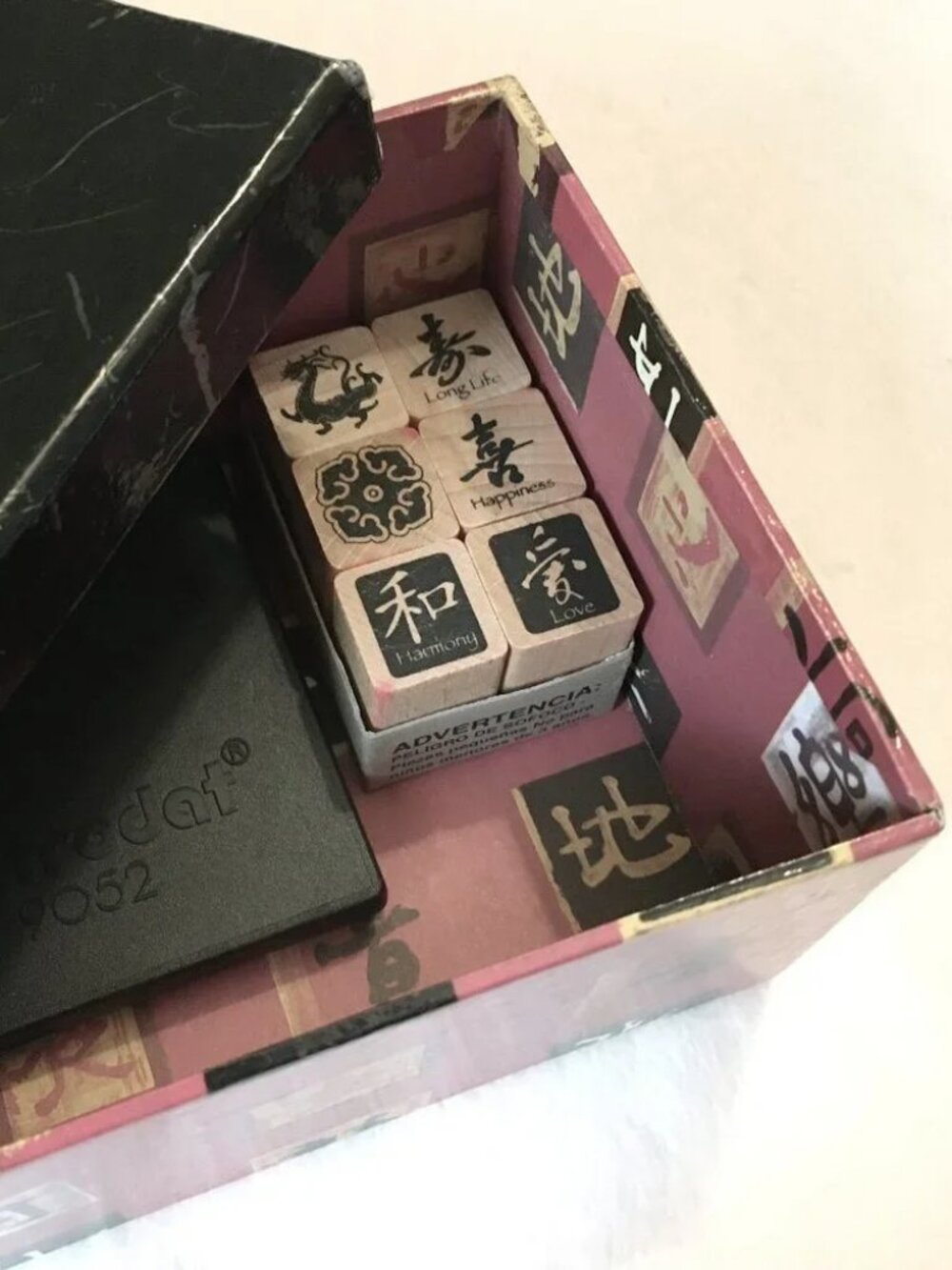 VTG 90s/00 Chinese Wooden Rubber Stamps Set Inkpad Box